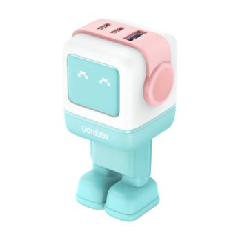 Ładowarka sieciowa Ugreen Nexode RG (Robot GaN), 2x USB-C + USB, 65W (różowo – niebieska)