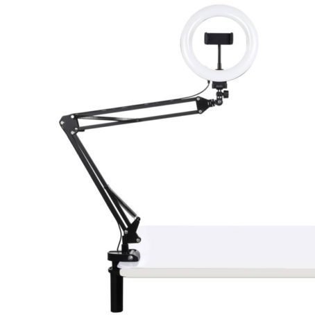 Lampa pierścieniowa / statyw biurkowy na klips Puluz LED 20 cm vlog / stream na telefon PKT3089B - obrazek 3