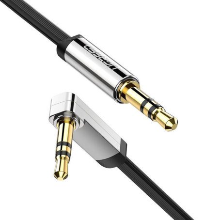 Kątowy kabel mini jack 3,5mm AUX UGREEN AV119 płaski 1m (czarny)