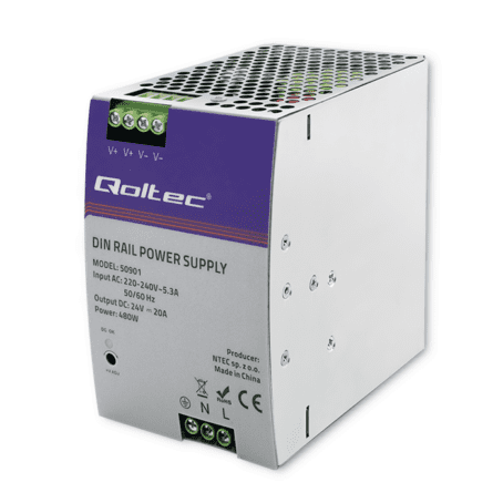 QOLTEC ZASILACZ NA SZYNĘ DIN PRZEMYSŁOWY | 480W | 24V | 20A