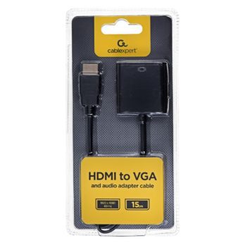 Adapter GEMBIRD A-HDMI-VGA-03 (HDMI M – D-Sub (VGA) F; 0,15m; kolor czarny)