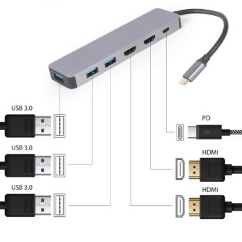 GEMBIRD MULTI ADAPTER USB TYP-C 3W1 SREBRNY HUB USB, HDMI, PD (100W)