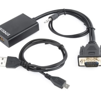 Adapter GEMBIRD A-VGA-HDMI-01 (HDMI F – D-Sub (VGA), Jack stereo 3,5 mm, USB 2.0 M; 0,15m; kolor czarny)
