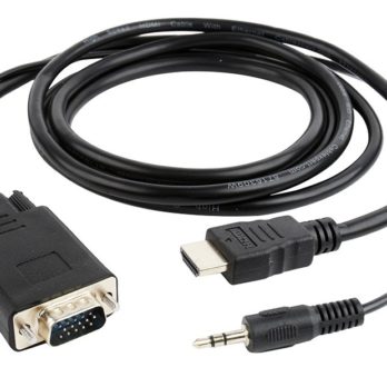 Adapter GEMBIRD A-HDMI-VGA-03-6 (HDMI M – D-Sub (VGA), Jack stereo 3,5 mm M; 1,8m; kolor czarny)