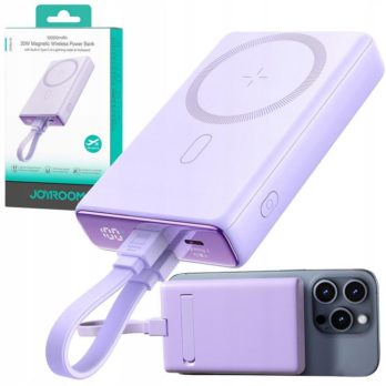 Powerbank Joyroom JR-PBM01 10000mAh 20W 1x USB-C 2x Lightning fioletowy + kabel