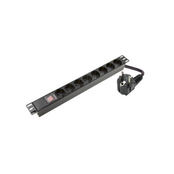 SOMI Networks | 1U, 19”, 8x Schuko PDU Power Panel | PDU08SAS | Black | With Switch; No Protection; Schuko Input; Cord 1.8m