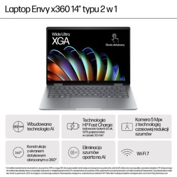 HP ENVY x360 14-fa0400nw Ryzen 5 8640HS 14,0″WUXGA Touch AG IPS300 nits 16GB DDR5 SSD512 Radeon Integrated 5MP W11Pro 2Y Glacier Silver