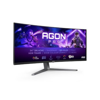 AOC AGON PRO AG346UCD monitor komputerowy 86,4 cm (34″) 3440 x 1440 px Wide Quad HD QD-OLED Czarny, Szary