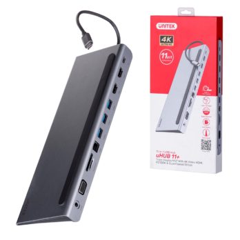 UNITEK HUB USB-C 11W1, USB-C, RJ45, MST, 100W PD