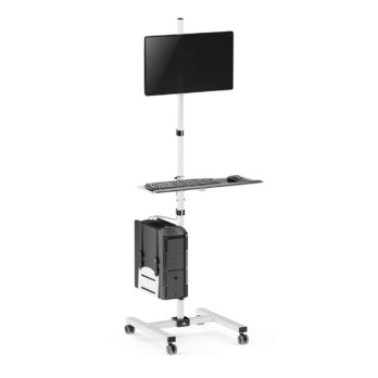 Wózek stand profesjonalny Maclean, mobilne stanowisko komputerowe na kółkach, max 17″-32″, max 20kg, MC-793 W