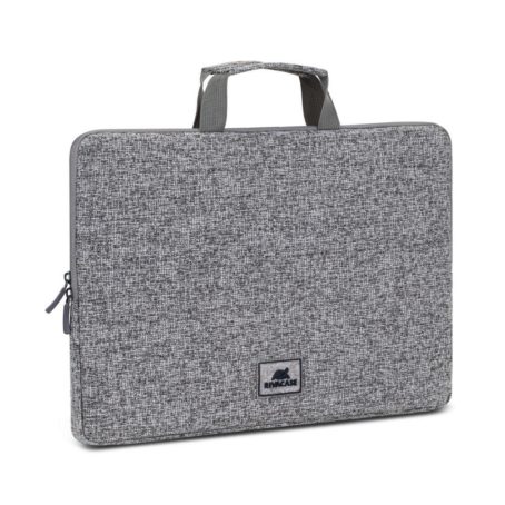 Etui na laptop 15,6" RIVACASE Anvik, szare, z uchwytem, z materiału wodoodpornego, pluszowe wnętrze, tylna kieszeń na smartfon, wizytówki, akcesoria