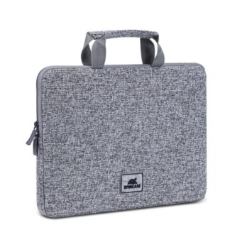 Etui na laptop 13,3″ RIVACASE Anvik, jasny szare, z uchwytem, z materiału wodoodpornego, pluszowe wnętrze, tylna kieszeń na smartfon, wizytówki, akcesoria