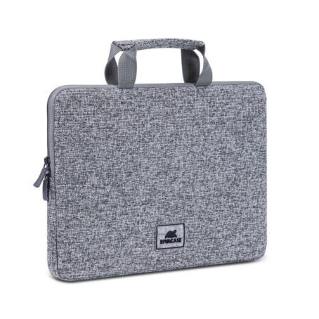 Etui na laptop 13,3" RIVACASE Anvik, jasny szare, z uchwytem, z materiału wodoodpornego, pluszowe wnętrze, tylna kieszeń na smartfon, wizytówki, akcesoria