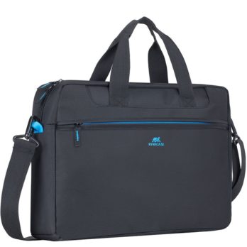 RIVACASE TORBA NA LAPTOP 16″ REGENT, CZARNA, POLIESTER, KIESZENIE NA SMARTFON, DOKUMENTY, WIZYTÓWKI I AKCESORIA
