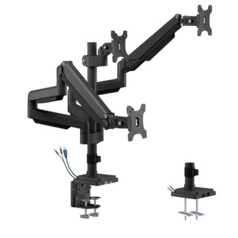 Uchwyt biurkowy do trzech monitorów Maclean Ergo Office ER-408B czarny, ze sprężyną gazową, 17″-30″, 7 kg, 1x USB 3.0, 2x mini-jack