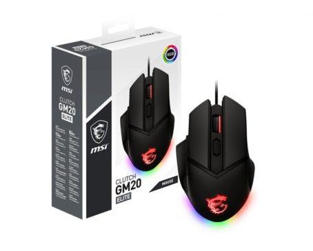 Mysz optyczna klasy gamingowej MSI CLUTCHGM20 ELITE Gaming USB RGB Regulowana do 6400 DPI Laptop stacjonarny