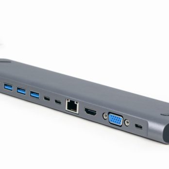 GEMBIRD MULTI ADAPTER USB TYPE-C 9W1 (HUB USB + HDMI + VGA + PD + CZYTNIK KART + LAN + AUDIO 3,5 MM) KOLOR SZARY