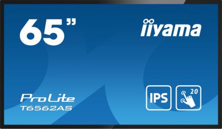 Monitor IIYAMA T6562AS-B1 4k UHD LCD 65inch 20 Points PCAP 500cd/m2 1200:1 3840x2160 AG RS232C 16GB eMMC 2GB RAM