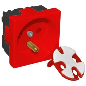 Alantec Gniazdo elektryczne 45×45 z kluczem, czerwone – 2P+Z (PZ01)
